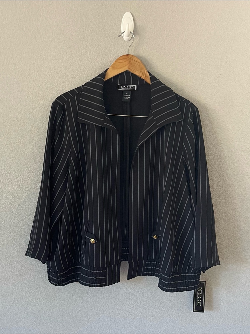 NYCC Black/White Striped Open Front Bomber Jacket Size 1X NWT